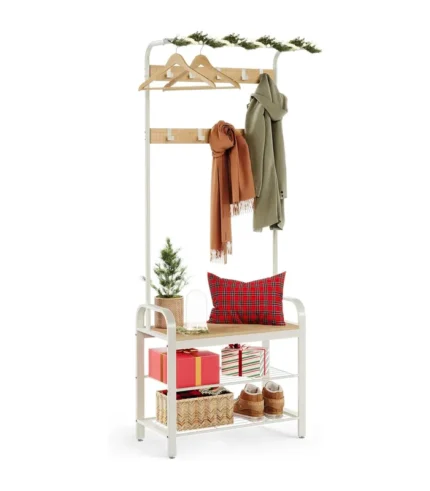 VASAGLE Coat rack, wardrobe, hallway cabinet with shoe rack with 3 levels